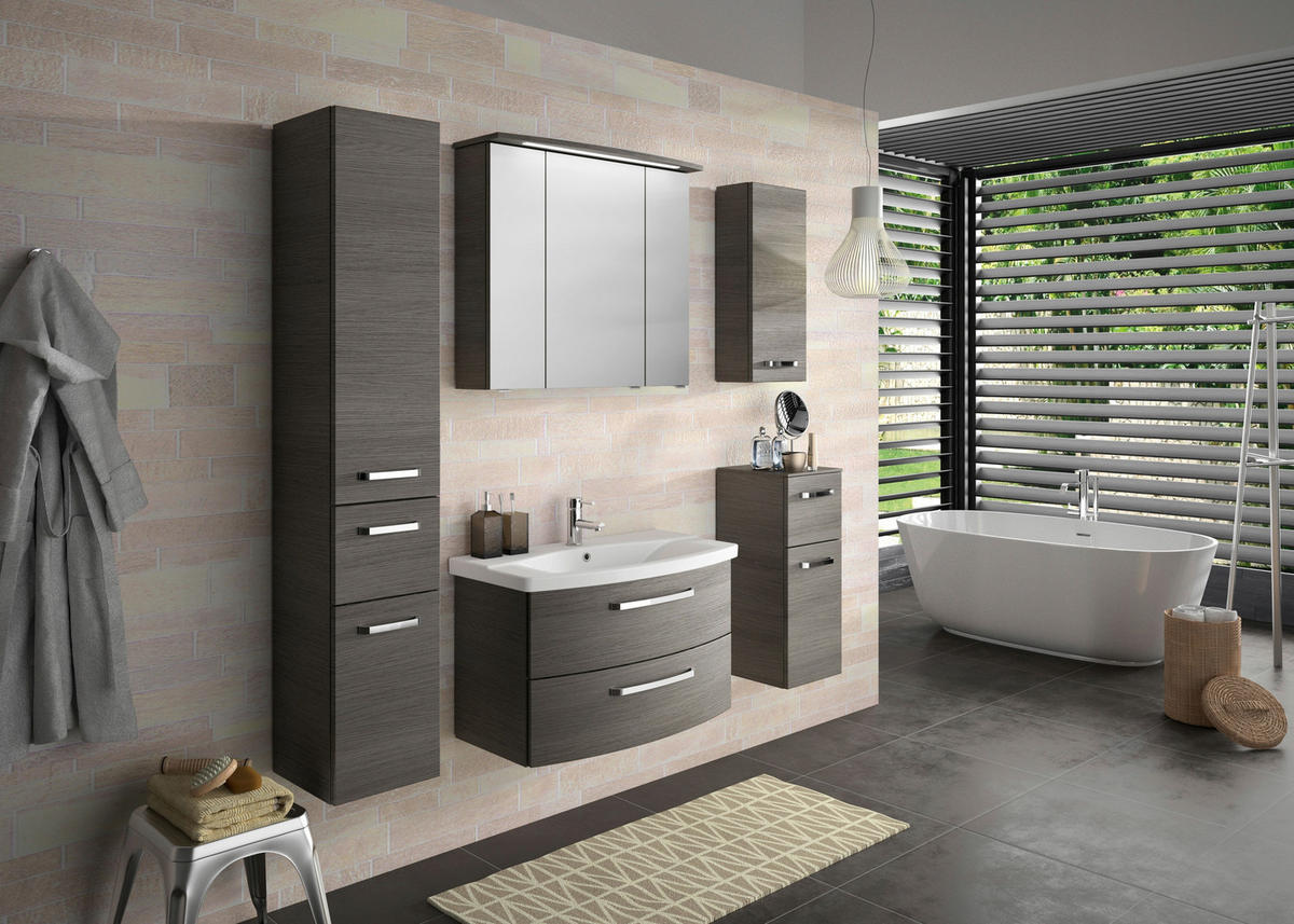 BADEZIMMER 3-teilig  in 84 cm  - Chromfarben/Graphitfarben, MODERN, Glas/Keramik (84cm) - Sadena