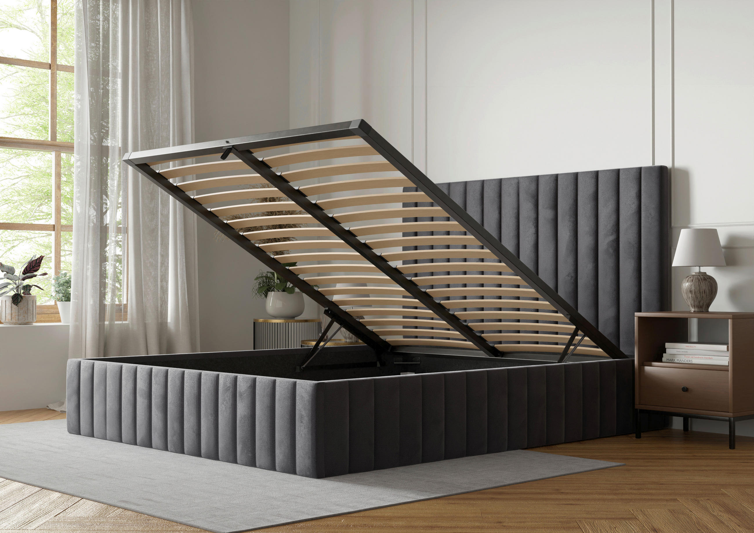 POLSTERBETT Bettkasten, Lattenrost 180/200 cm  in Anthrazit  - Anthrazit/Schwarz, Design, Holz/Textil (180/200cm) - Boxxx