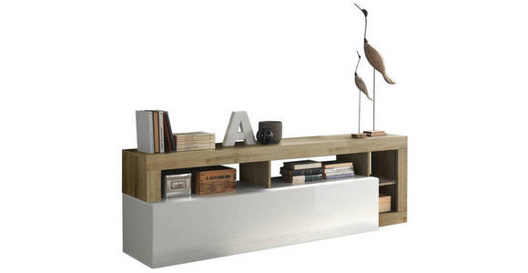 TV-ELEMENT in 184/58/42 cm - Eichefarben/Weiß Hochglanz, MODERN, Holzwerkstoff (184/58/42cm) - Carryhome