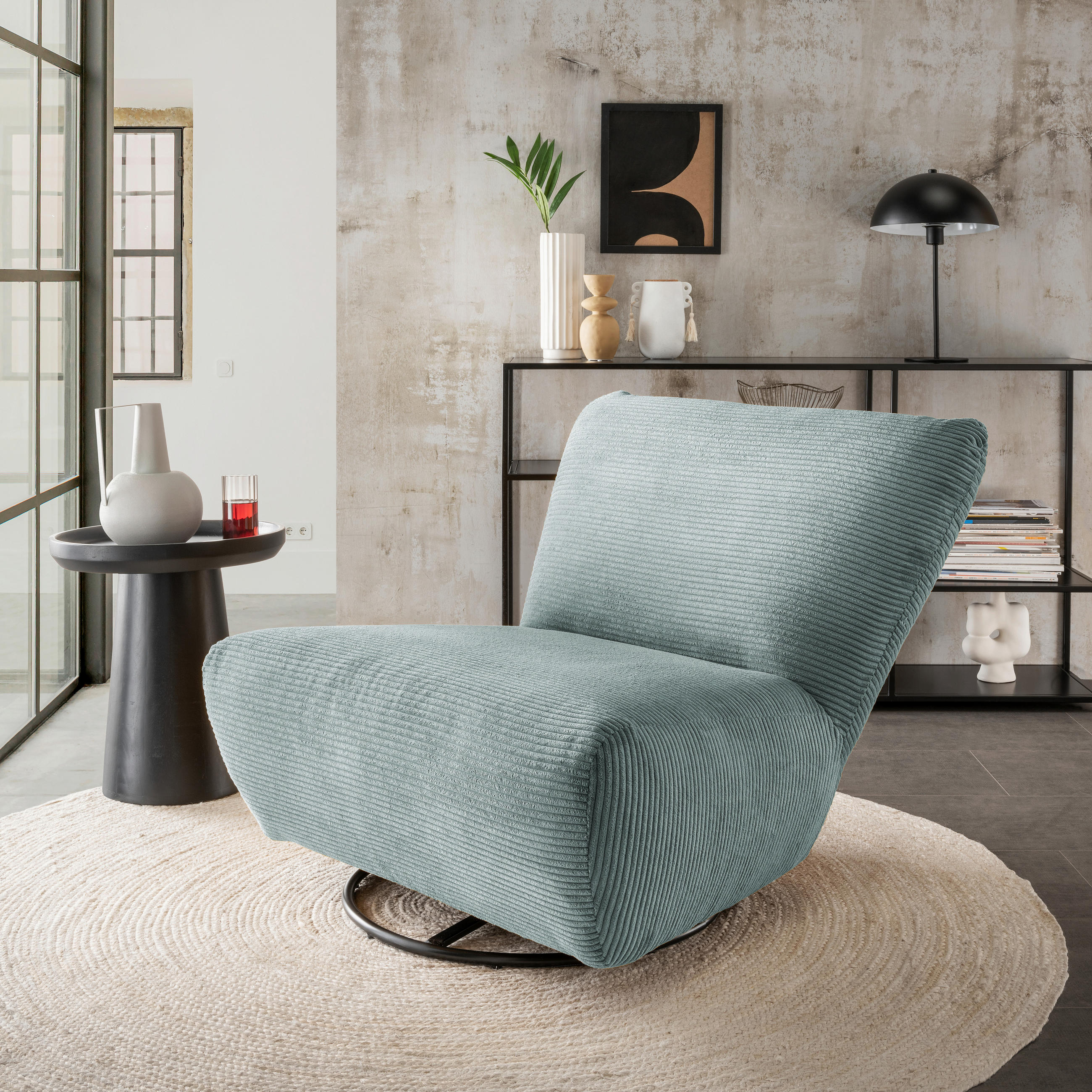 XXL-SESSEL Cord Hellblau    - Schwarz/Hellblau, Trend, Textil/Metall (95/77/94cm) - Livetastic