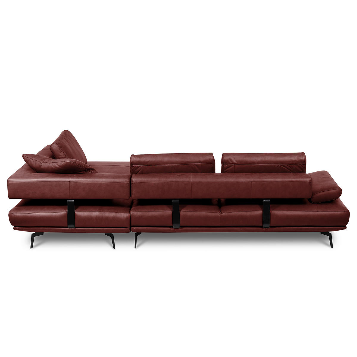 ECKSOFA Rot Echtleder  - Rot/Schwarz, Design, Leder/Metall (306/237cm) - Livetastic