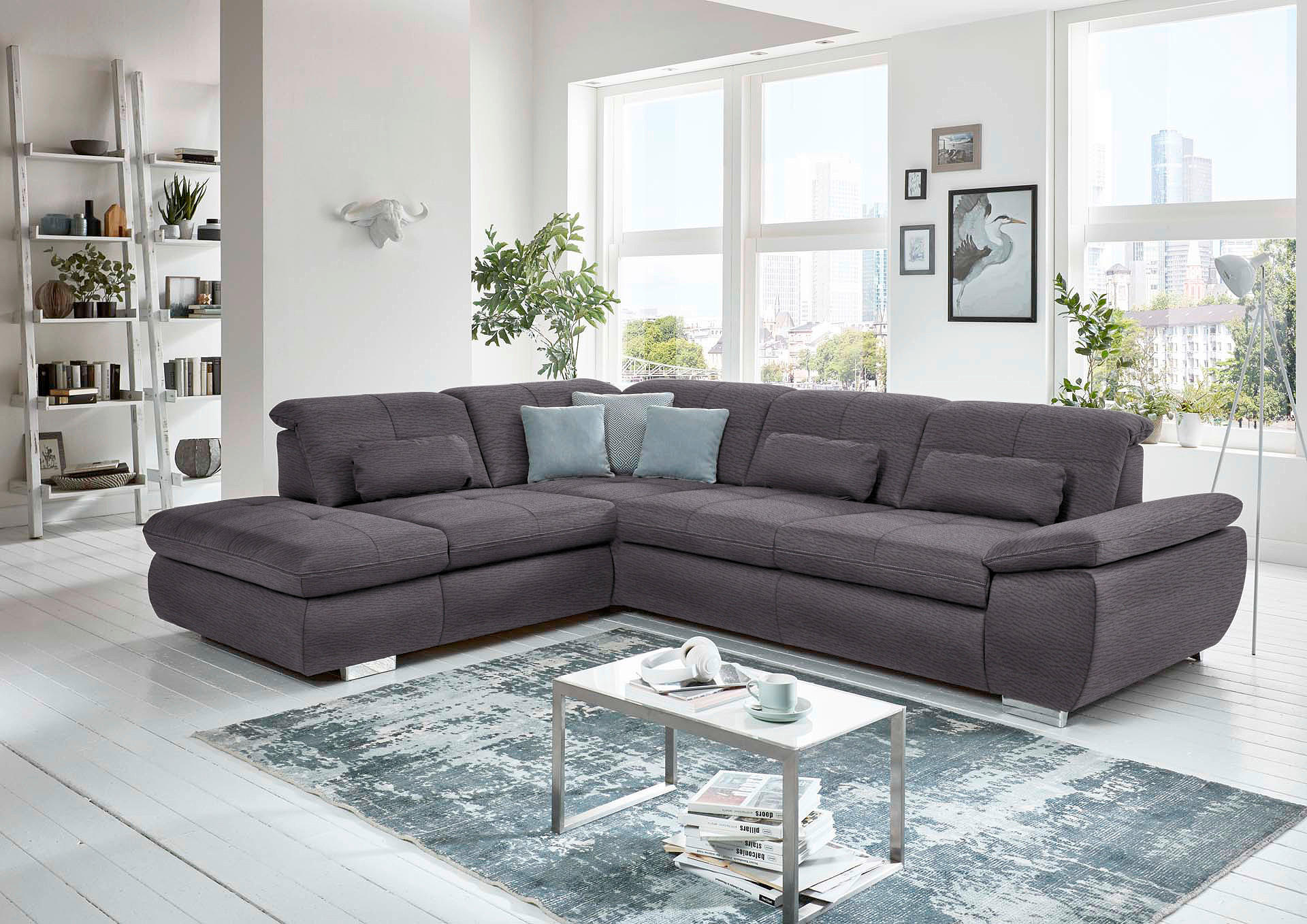 ECKSOFA in Mikrofaser Grau  - Silberfarben/Grau, Design, Textil/Metall (260/320cm) - Beldomo Speed