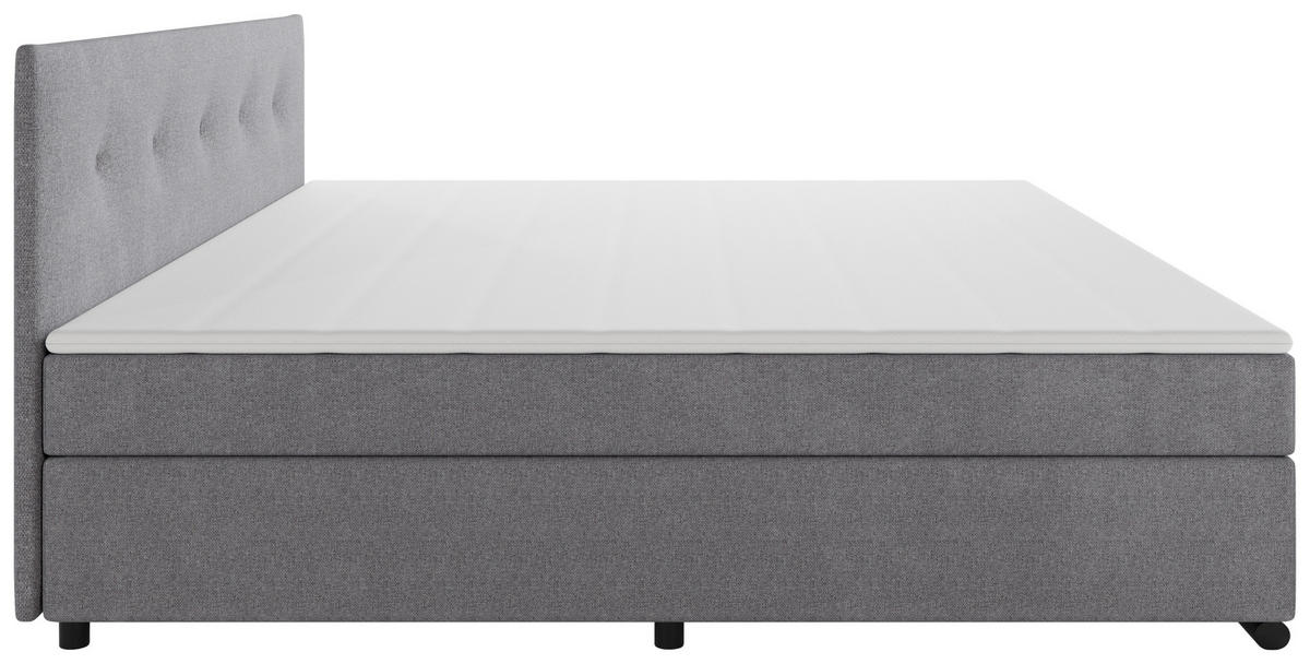 BOXSPRINGBETT 240/200 cm,  in Hellgrau, gepolstertes Kopfteil, Topper, H3 + H3 = fest  - Hellgrau/Schwarz, MODERN, Karton/Holz (240/200cm) - MID.YOU