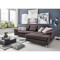 ECKSOFA 301/176 cm  in Flachgewebe Dunkelbraun Sitztiefenverstellung  301/176 cm  - Dunkelbraun/Silberfarben, KONVENTIONELL, Textil/Metall (301/176cm) - Sit & More