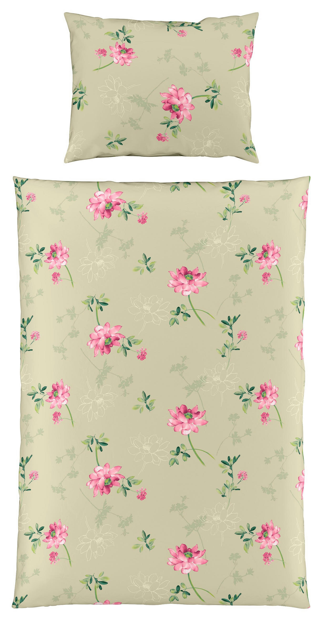 BETTWÄSCHE Makosatin 140/200 cm  - Hellrosa/Salbeigrün, Basics, Textil (140/200cm) - Fleuresse