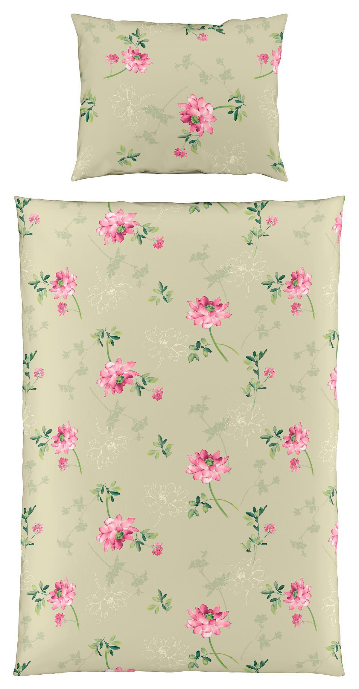 BETTWÄSCHE Makosatin 140/200 cm  - Hellrosa/Salbeigrün, Basics, Textil (140/200cm) - Fleuresse