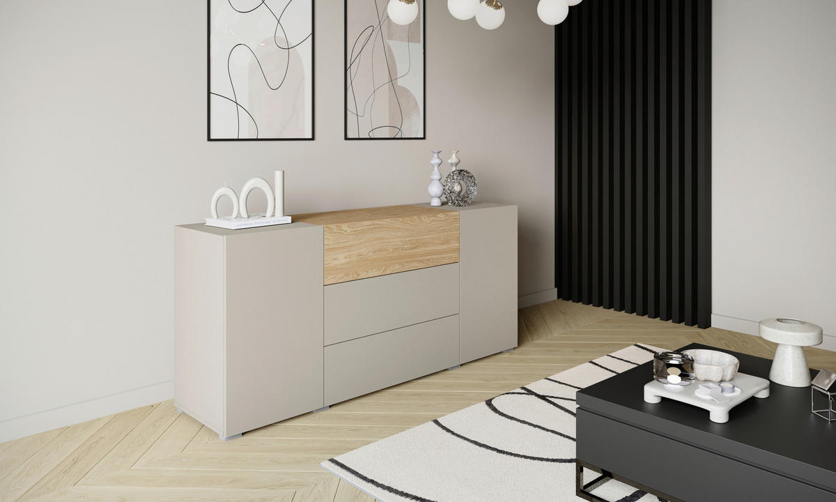 SIDEBOARD Berlin 150/68/38,5 cm 3 låda(or)  - grå/kashmir, Design, trämaterial/plast (150/68/38,5cm) - P & B
