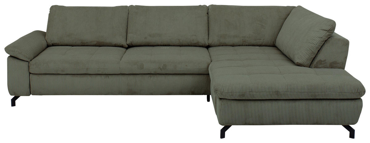 ECKSOFA in Cord, Velours Grün  291/197 cm  - Schwarz/Grün, Design, Textil/Metall (291/197cm) - Beldomo Style
