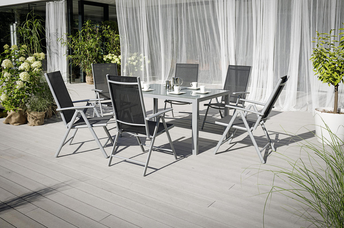SCAUN PLIANT DE EXTERIOR in metal, textil negru, argintiu, alb  - argintiu/alb, Basics, metal/textil (56/106/64cm) - Xora
