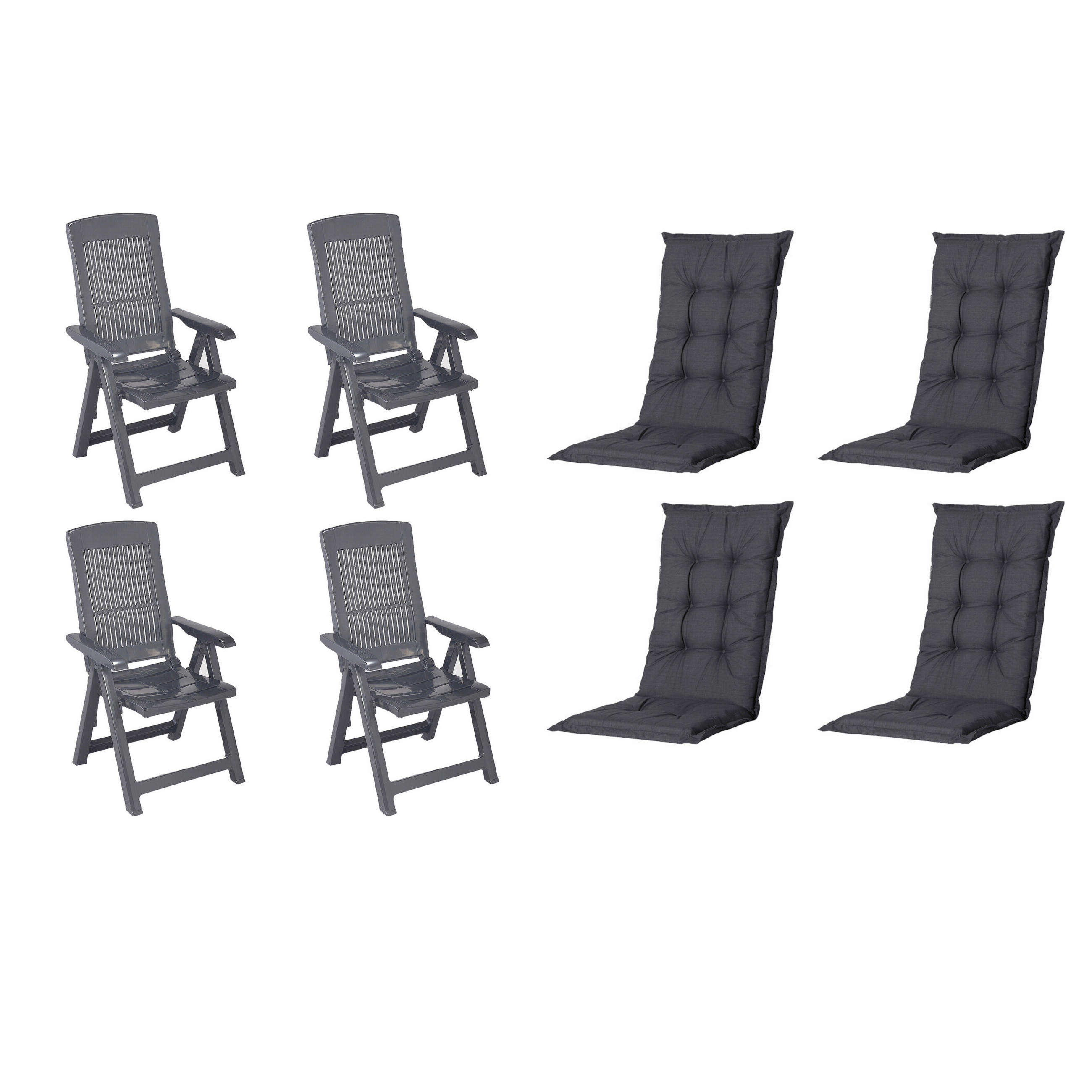 GARTENSTUHL-SET Kunststoff, Textil Anthrazit, Schwarz  - Anthrazit/Schwarz, MODERN, Kunststoff/Textil (44/111/50cm) - Gardenson