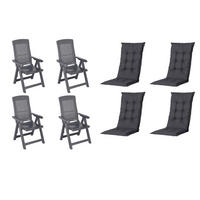 GARTENSTUHL-SET Kunststoff, Textil Anthrazit, Schwarz  - Anthrazit/Schwarz, MODERN, Kunststoff/Textil (44/111/50cm) - Gardenson