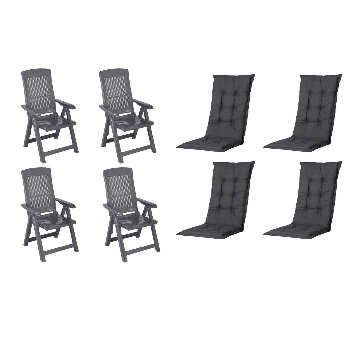 GARTENSTUHL-SET Kunststoff, Textil Anthrazit, Schwarz  - Anthrazit/Schwarz, MODERN, Kunststoff/Textil (44/111/50cm) - Gardenson