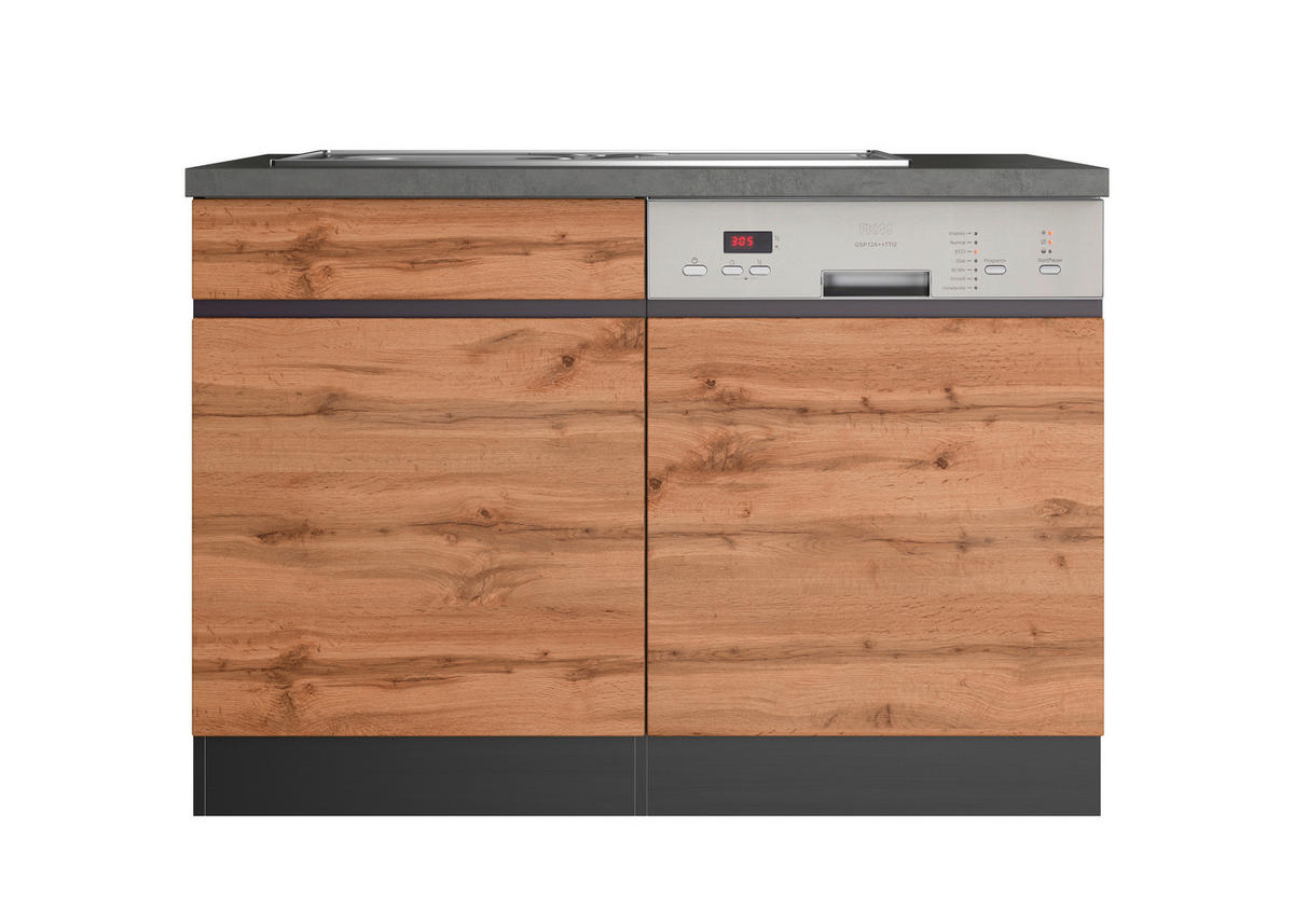 SPÜLENUNTERSCHRANK 120/86/60 cm  in Graphitfarben, Eiche Wotan  - Eiche Wotan/Graphitfarben, Design, Holzwerkstoff (120/86/60cm) - Held
