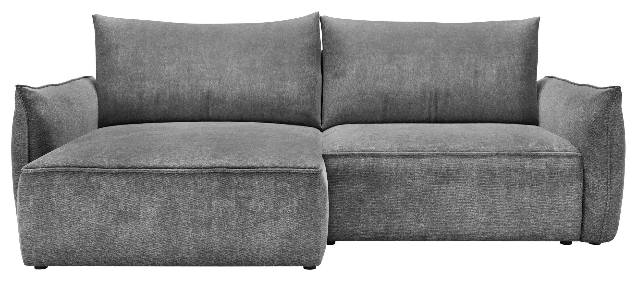 ECKSOFA Graphitfarben Struktur Rückenkissen, Bettkasten, Schlaffunktion, Rücken echt, Liegefläche im Originalstoff  - Schwarz/Graphitfarben, KONVENTIONELL, Kunststoff/Textil (148/266cm) - Milino