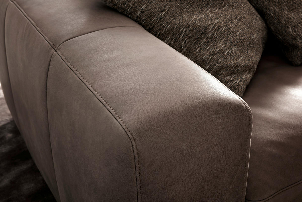 BIGSOFA Echtleder Graubraun  - Graubraun/Schwarz, Design, Leder/Kunststoff (294/87/122cm) - Designwerk