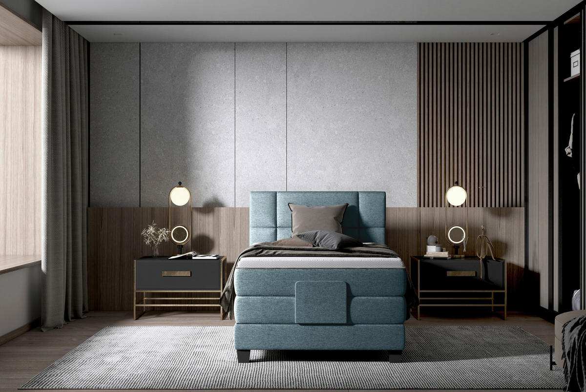 BOXSPRINGBETT 90/200 cm  in Graublau  - Graublau/Schwarz, KONVENTIONELL, Holz/Kunststoff (90/200cm) - Esposa
