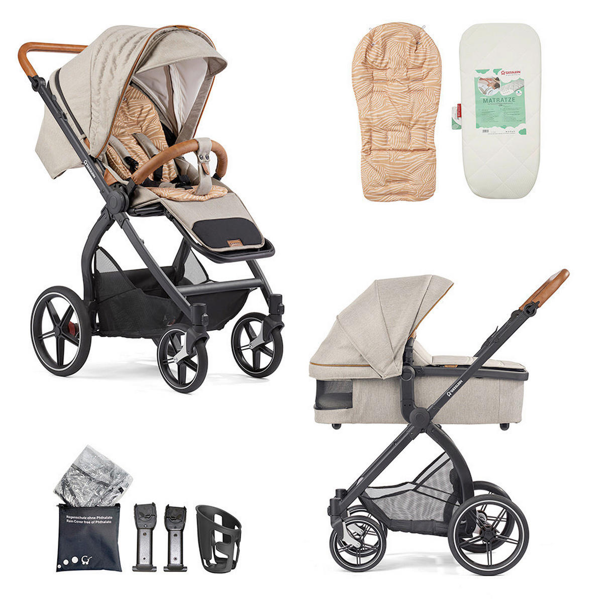 KOMBIKINDERWAGEN FX4 Swing Set  - Cognac/Graubraun, Basics, Textil (100/55/130cm) - Gesslein