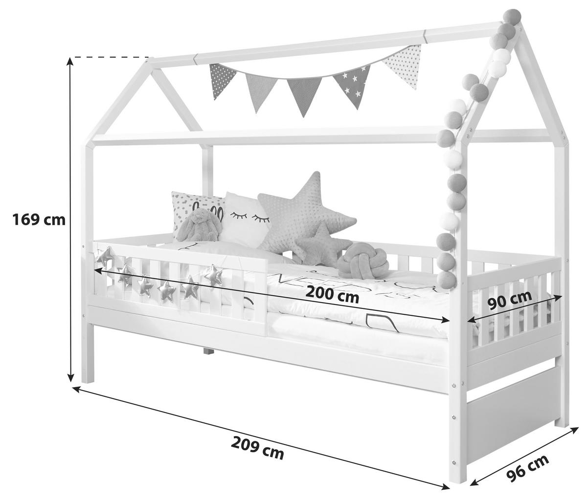 DĚTSKÁ POSTEL SE STŘÍŠKOU, 90/200 cm bílá - bílá, Moderní, dřevo (90/200cm) - MID.YOU