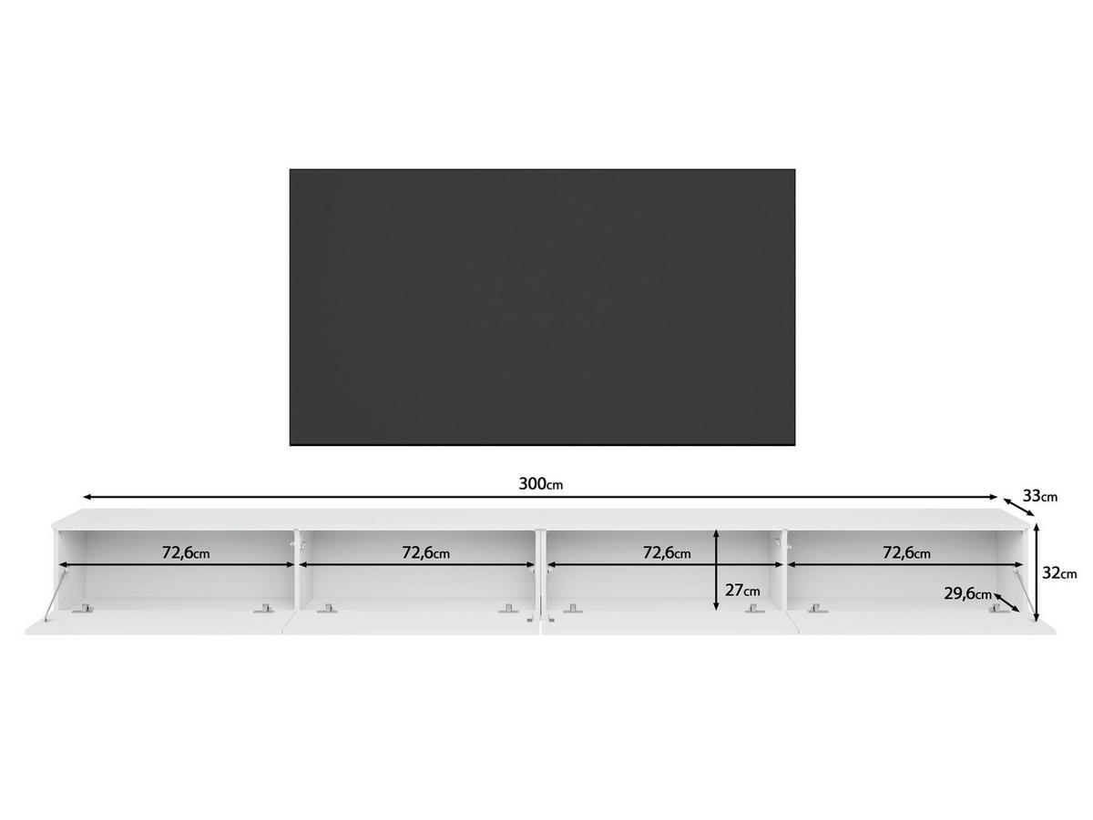 TV-SZEKRÉNY 300/32/33 cm  - magasfényű fehér/fehér, Basics, műanyag/faalapú anyag (300/32/33cm) - P & B