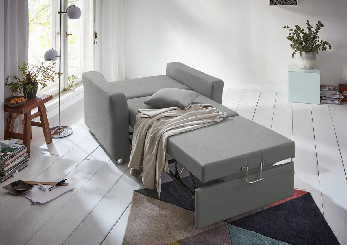SCHLAFSOFA  in Chenille Grau  - Chromfarben/Grau, KONVENTIONELL, Textil/Metall (186/90/100cm) - Beldomo Style