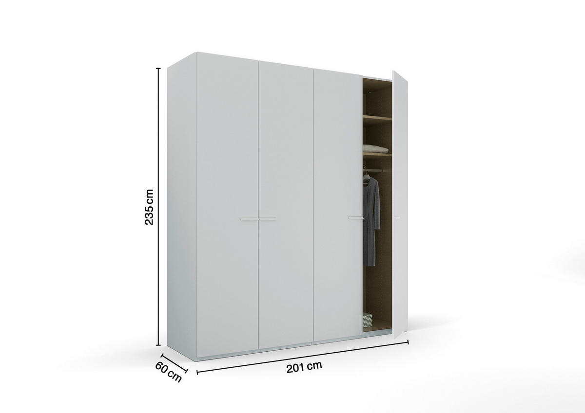 DREHTÜRENSCHRANK  in Hellgrau  - Hellgrau, Trend, Glas/Holzwerkstoff (201/235/60cm) - Novel