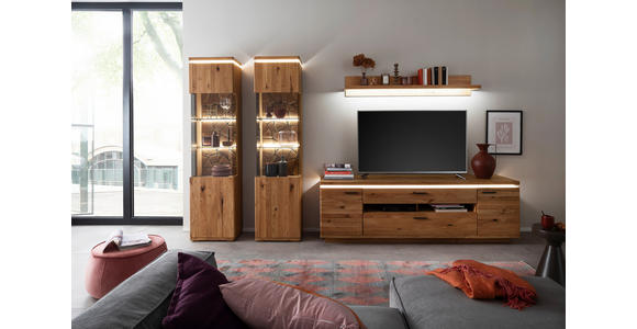 WOHNWAND 4-teilig  in Grau, Eichefarben  340/204/50 cm  - Eichefarben/Anthrazit, Natur, Glas/Holz (340/204/50cm) - Linea Natura