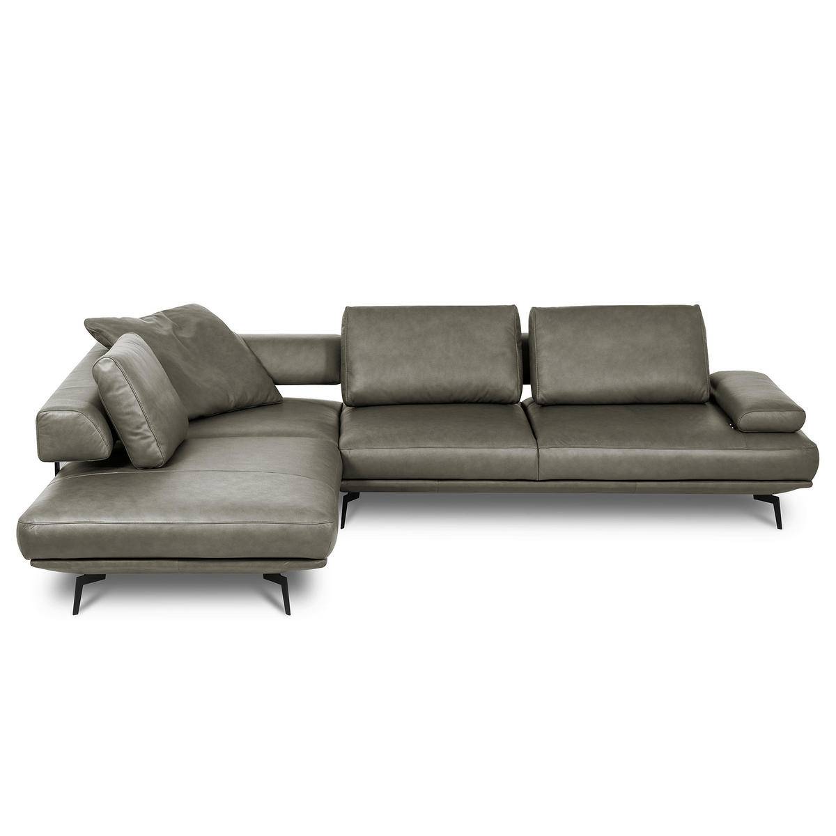 ECKSOFA Grau Echtleder  - Schwarz/Grau, Design, Leder/Metall (237/306cm) - Livetastic