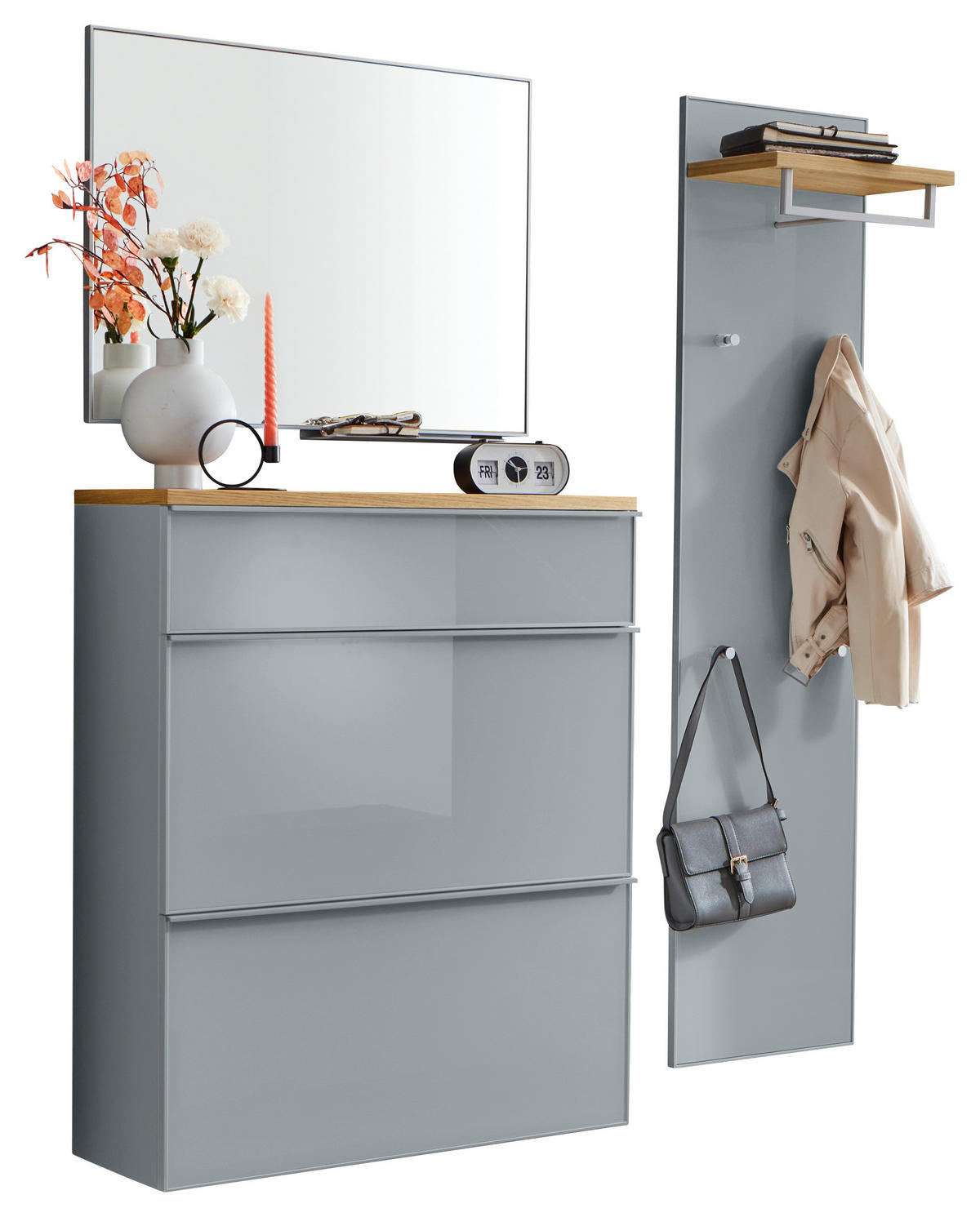 GARDEROBE 4-teilig  in 136/195/40 cm  - Alufarben/Grau, Design, Glas/Holz (136/195/40cm)