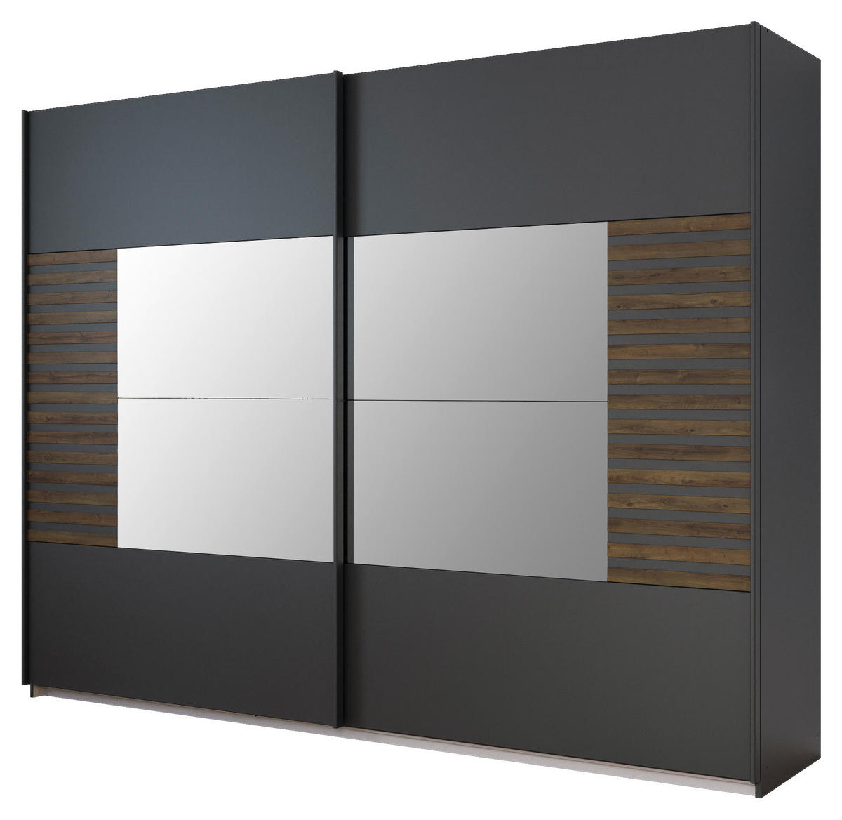 GARDEROB MED SKJUTDÖRRAR 271/210/62 cm 2-dörrar - mörkgrå/mörk ek, Modern, metall/trämaterial (271/210/62cm) - Rauch Möbel