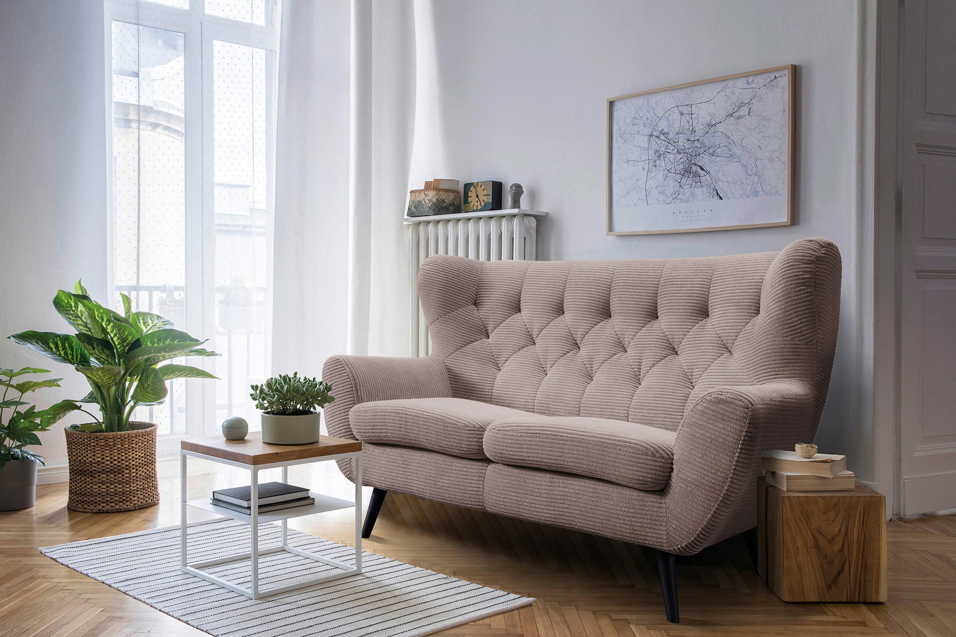 2-SITZER-SOFA Cord Braun  - Schwarz/Braun, Design, Holz/Textil (137/101/95cm) - Stylife