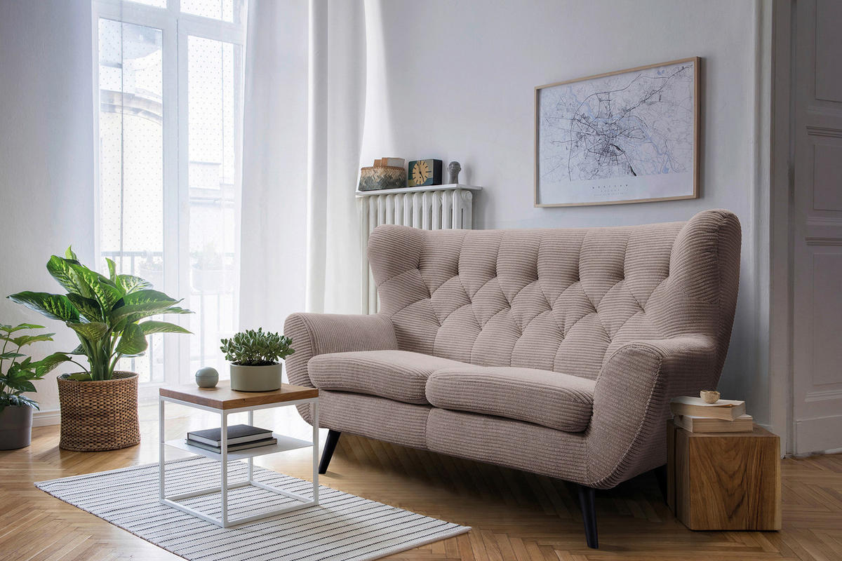 2-SITZER-SOFA Cord Braun  - Schwarz/Braun, Design, Holz/Textil (137/101/95cm) - Stylife