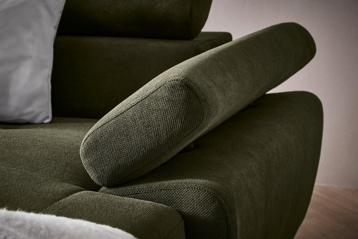 WOHNLANDSCHAFT inkl. Funktion Dunkelgrün Flachgewebe  - Dunkelgrün/Schwarz, MODERN, Textil/Metall (206/333/180cm) - Stylife