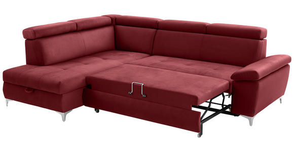 ECKSOFA Bordeaux Samt - Chromfarben/Bordeaux, KONVENTIONELL, Textil/Metall (206/271cm) - Carryhome