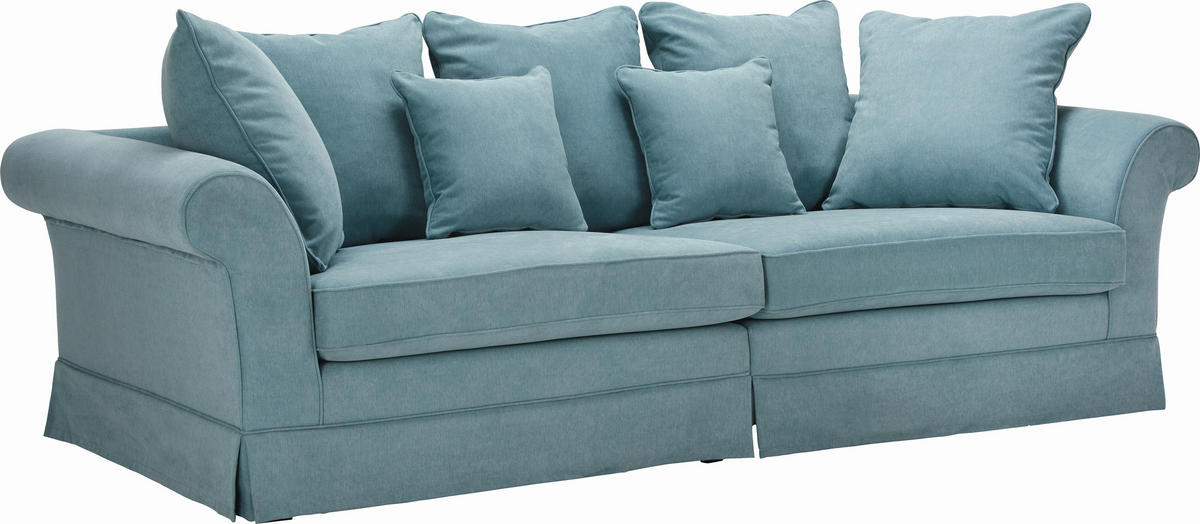 BIGSOFA Flachgewebe Hellblau  - Dunkelbraun/Hellblau, Trend, Holz/Textil (264/70/111cm) - MID.YOU