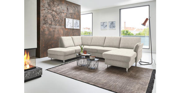 WOHNLANDSCHAFT in Flachgewebe Beige - Chromfarben/Beige, KONVENTIONELL, Textil/Metall (200/305cm) - Voleo