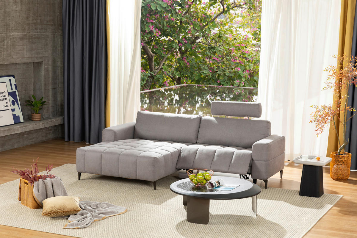 ECKSOFA in Mikrofaser Hellgrau  - Silberfarben/Hellgrau, Design, Textil/Metall (161/242cm) - Livetastic