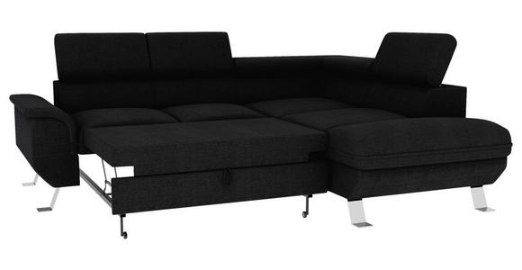 ECKSOFA Schwarz Struktur  - Silberfarben/Schwarz, KONVENTIONELL, Textil/Metall (268/207cm) - Carryhome