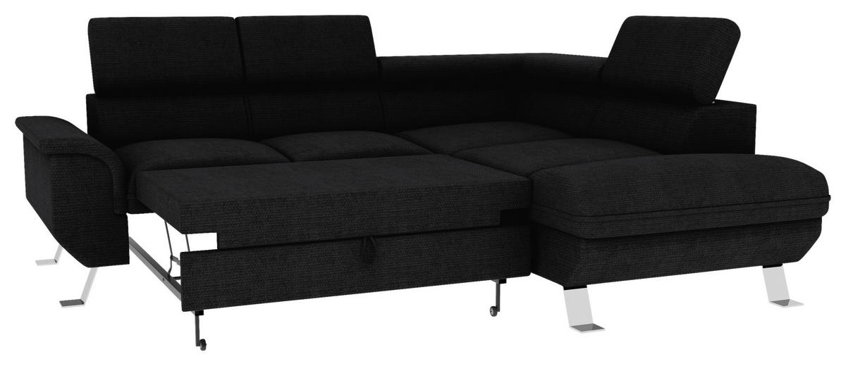 ECKSOFA in Struktur Schwarz  - Silberfarben/Schwarz, Konventionell, Textil/Metall (268/207cm) - MID.YOU