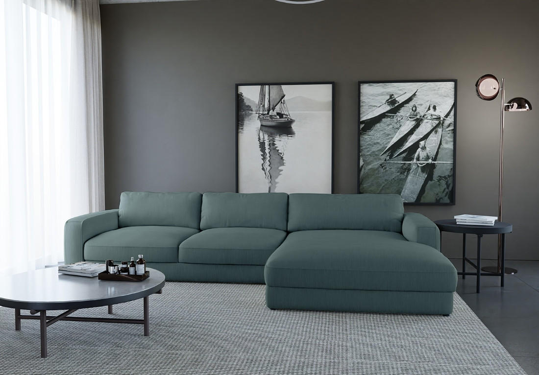 ECKSOFA in Cord Blaugrau  - Blaugrau/Schwarz, Modern, Textil (303/84/176cm) - Trendmanufaktur