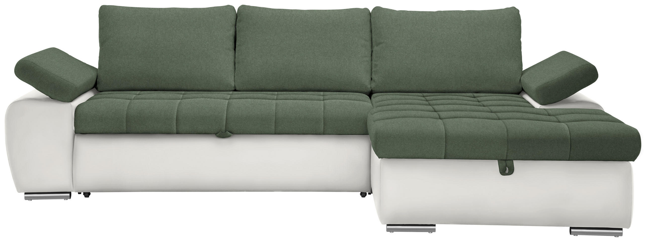 ECKSOFA in Flachgewebe Weiß, Olivgrün  271/175 cm  - Weiß/Olivgrün, Design, Kunststoff/Textil (271/175cm) - Xora