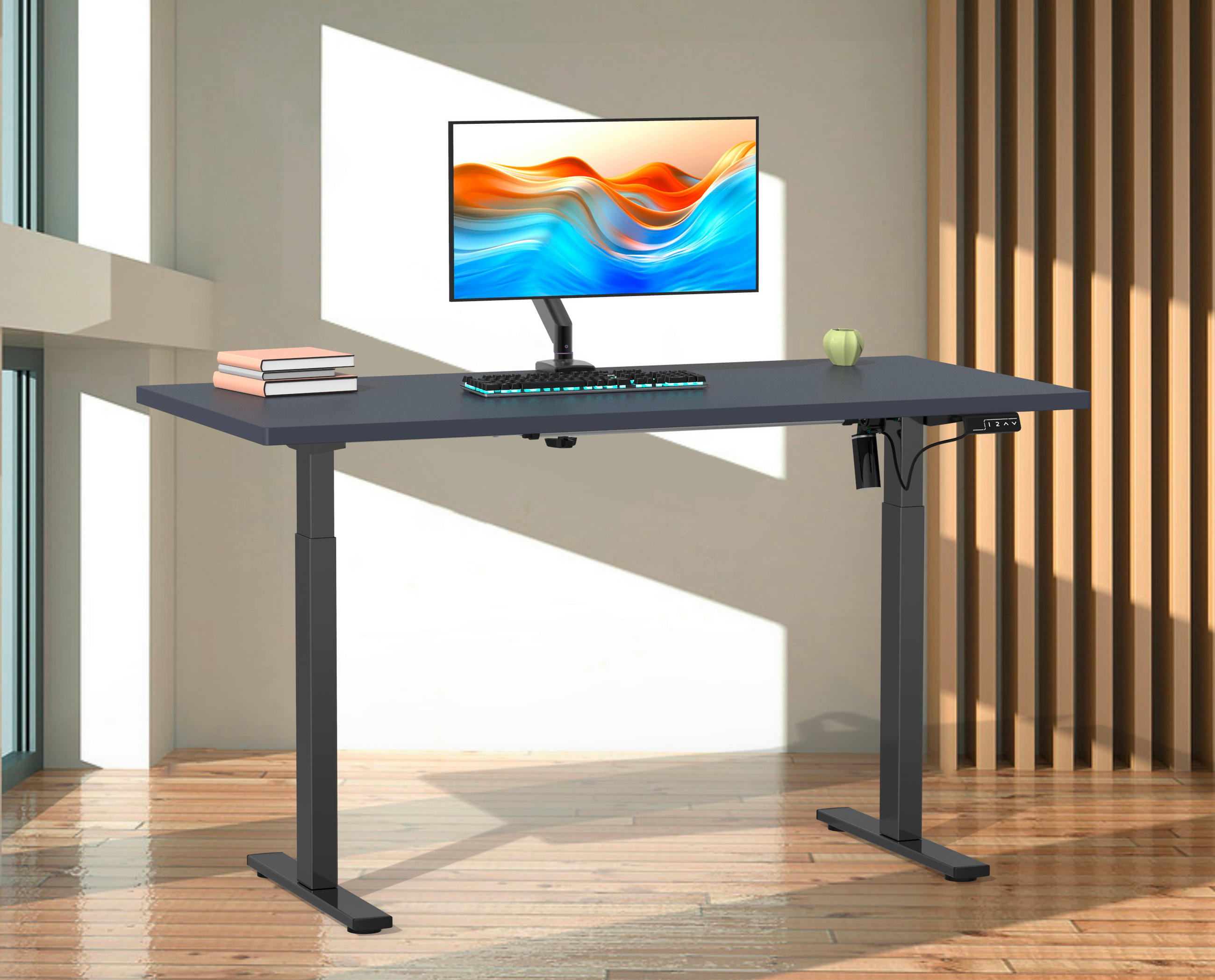 SCHREIBTISCH höhenverstellbar  - Anthrazit/Silberfarben, Design, Holzwerkstoff/Metall (110/71/80cm) - MID.YOU