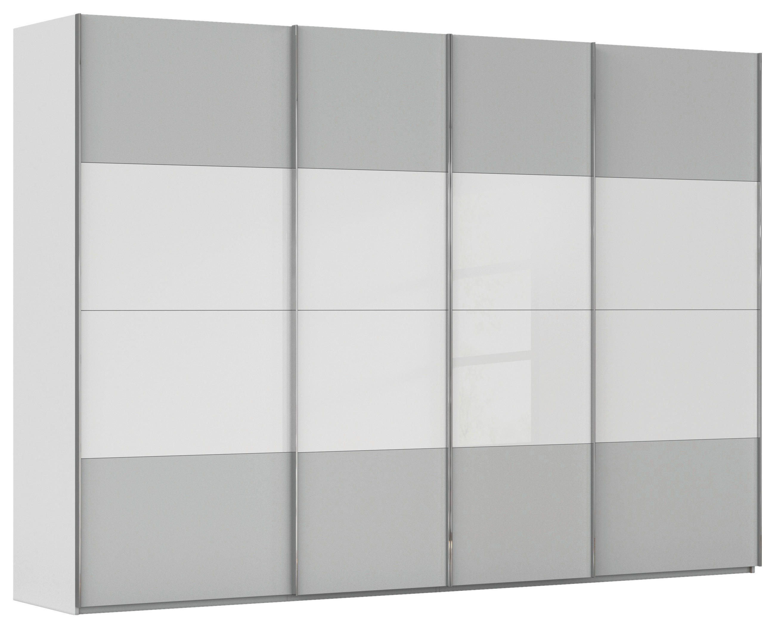 SCHWEBETÜRENSCHRANK 316/223/68 cm 4-türig Grau, Weiß  - Chromfarben/Weiß, KONVENTIONELL, Glas/Holzwerkstoff (316/223/68cm) - Novel