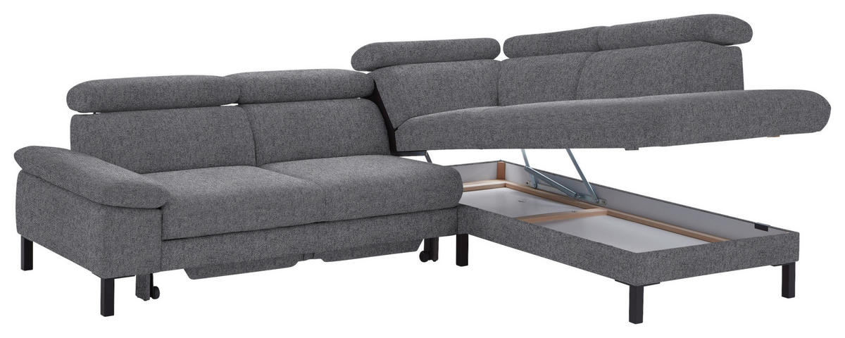 ECKSOFA in Flachgewebe Grau  - Schwarz/Grau, Design, Holzwerkstoff/Textil (272/217cm) - Pure Home Comfort