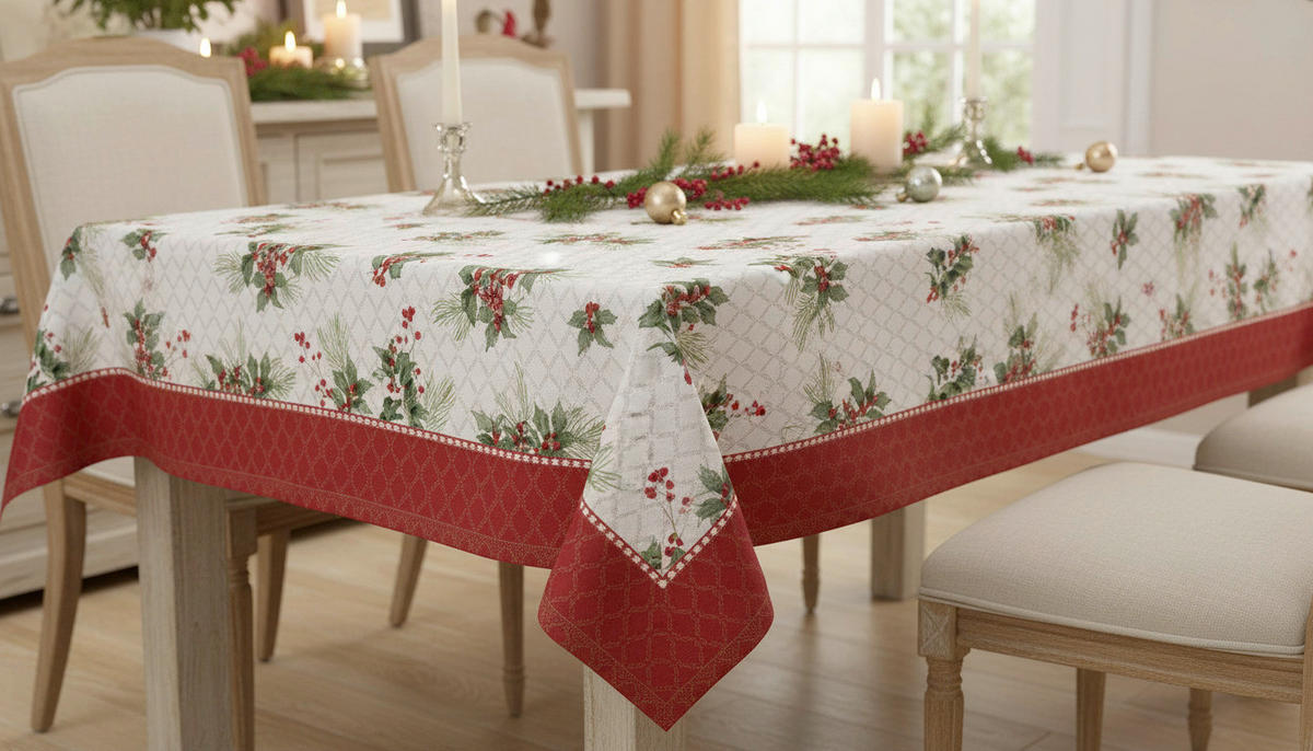 TISCHDECKE Christmas Berries 180/145 cm  - Smaragdgrün/Rot, Basics, Textil (180/145cm) - POZZI AND EASY LIFE