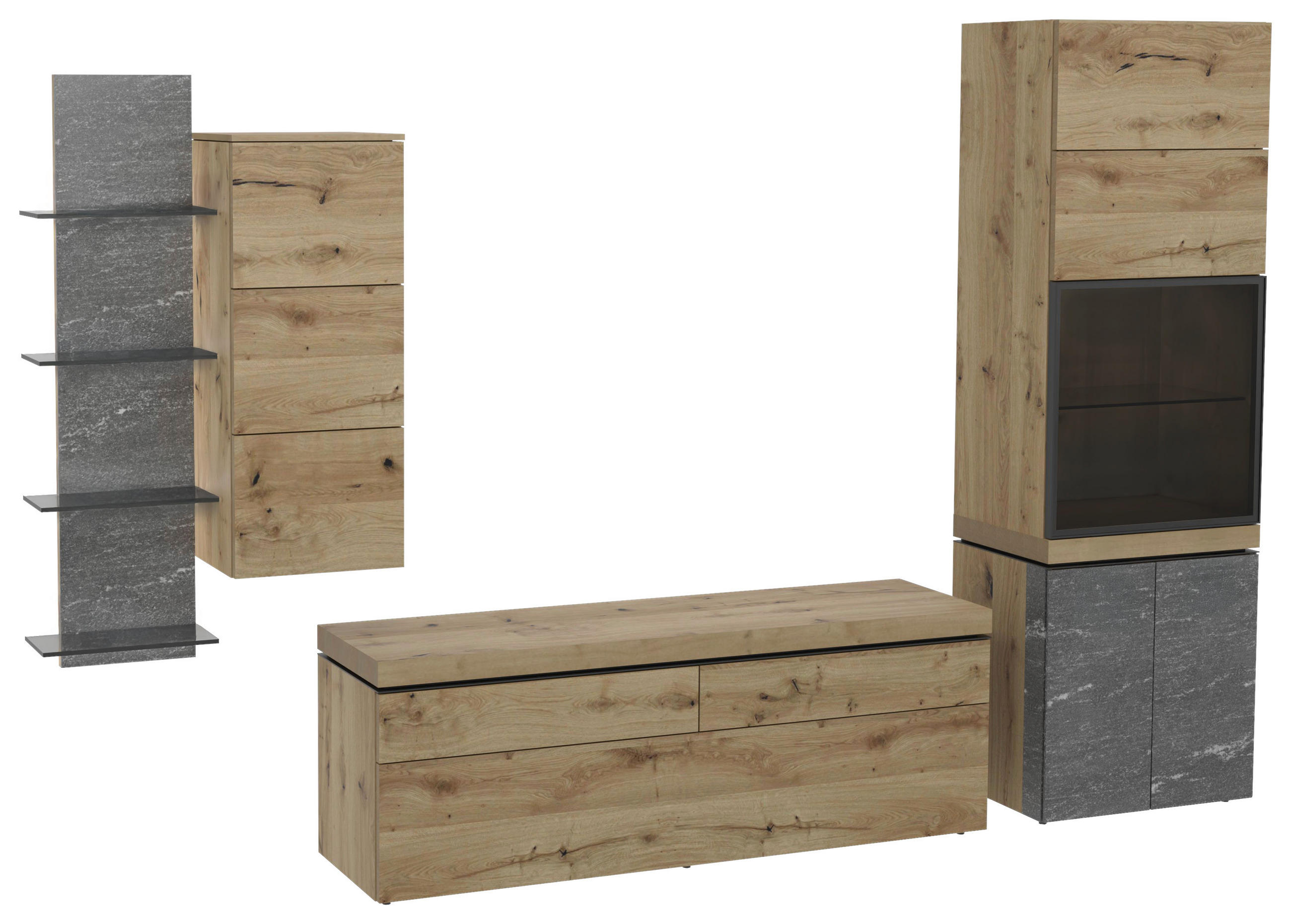 WOHNWAND 4-teilig  in  312/202/43 cm  - Design, Glas/Holz (312/202/43cm) - Voglauer