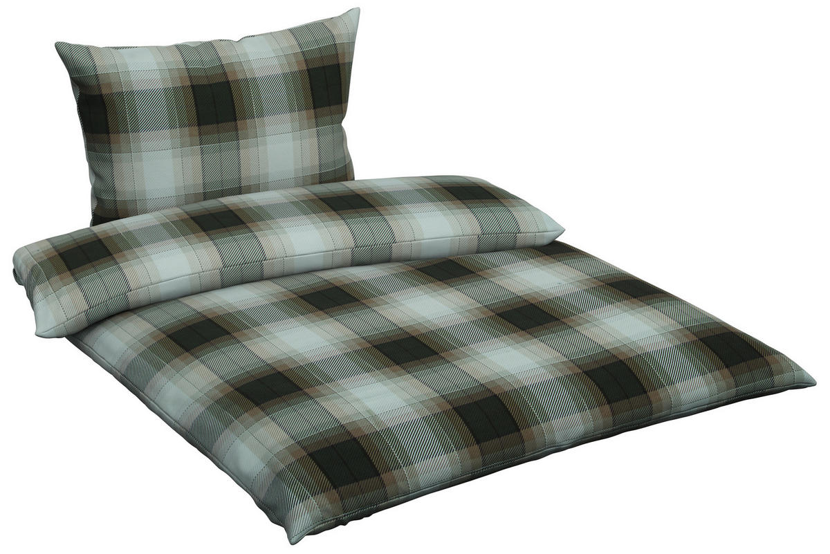 POSTEĽNÁ BIELIZEŇ, flanel, prírodná farba, olivovozelená, 140/200 cm - olivovozelená/prírodná farba, Konventionell, textil (140/200cm) - S. Oliver