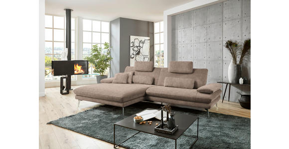 ECKSOFA in Velours Hellbraun 184/284 cm - Hellbraun/Schwarz, Design, Textil/Metall (184/284cm) - Dieter Knoll