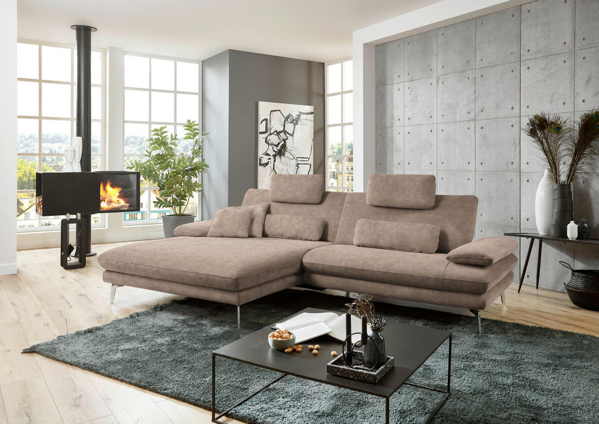 ECKSOFA in Velours Hellbraun  - Hellbraun/Schwarz, Design, Textil/Metall (184/284cm) - Dieter Knoll