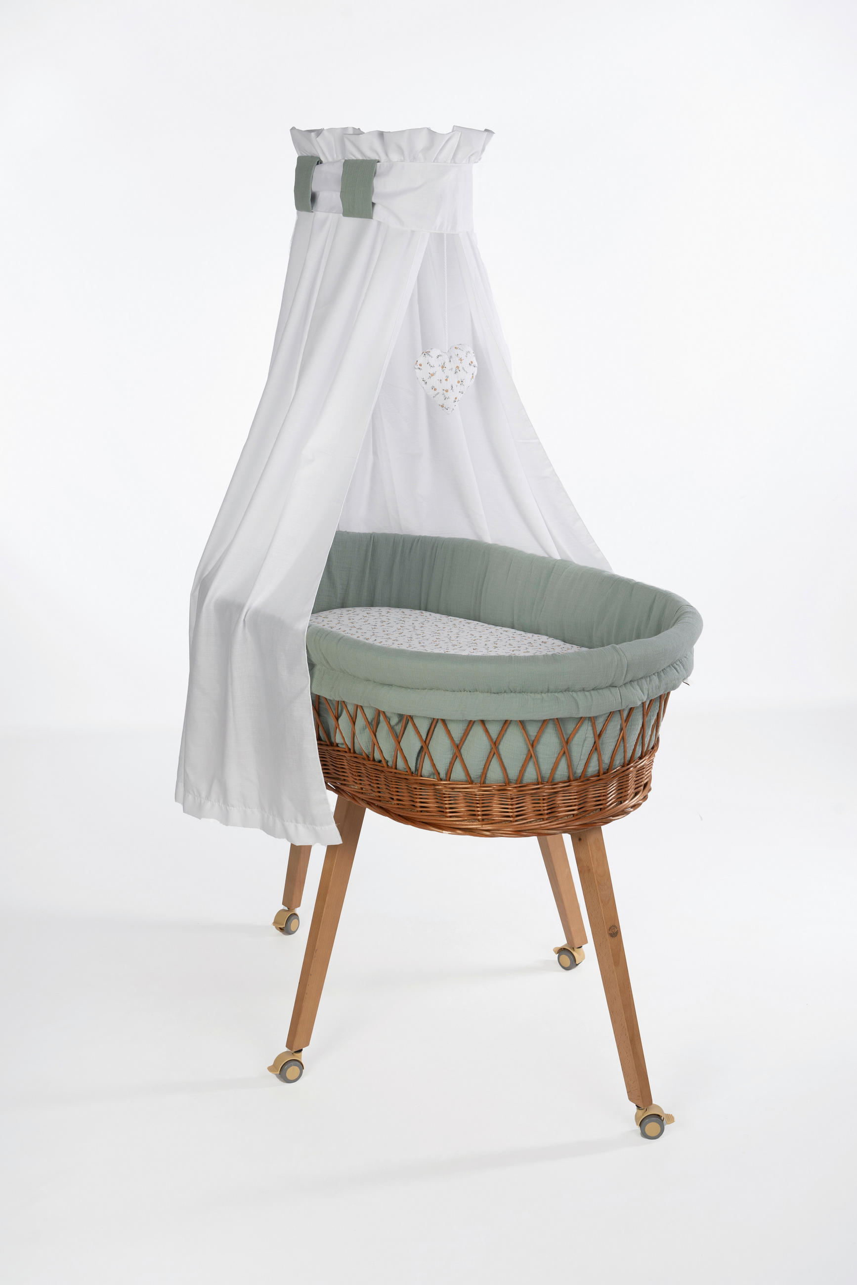 STUBENWAGEN-KOMPLETTSET Babybett Lounge natur Buche  Weiß, Buchefarben, Waldgrün  - Waldgrün/Buchefarben, Basics, Holz/Textil (60/167/100cm) - Mionido