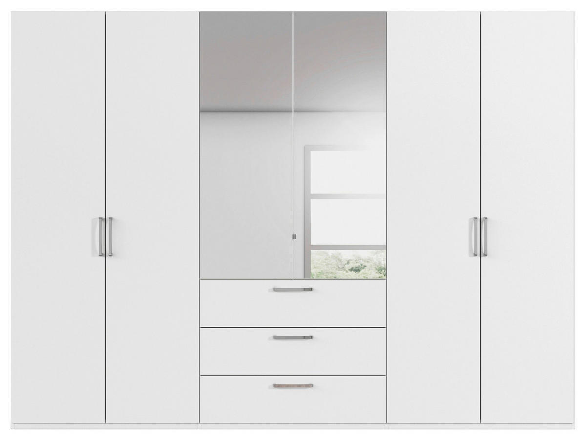 DREHTÜRENSCHRANK 301/223/61 cm,  in Weiß, 6-türig  - Chromfarben/Edelstahlfarben, Basics, Glas/Holzwerkstoff (301/223/61cm) - Novel